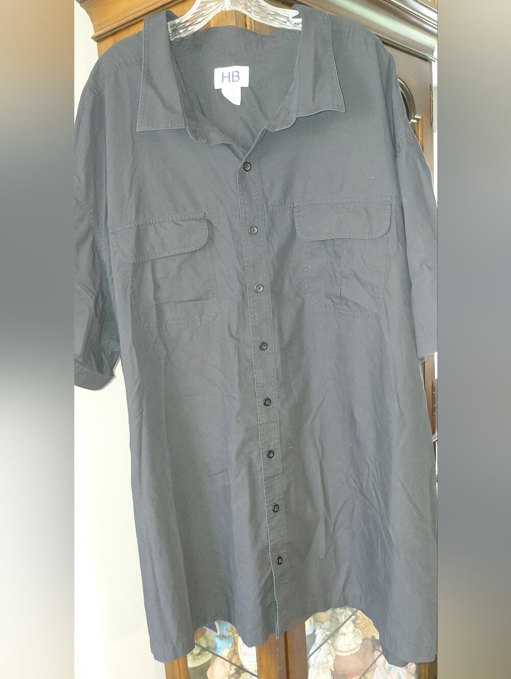 Big Men's Black Short-Sleeve Button-Up Shirt